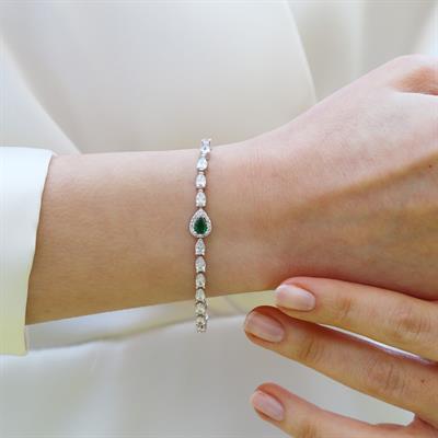 Damla Yeşil Zirkon Taşlı Gümüş Bileklik