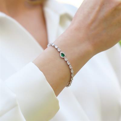 Damla Yeşil Zirkon Taşlı Gümüş Bileklik