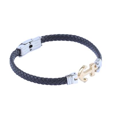 Deniz Çapalı Örgülü Deri Çelik Erkek Bileklik