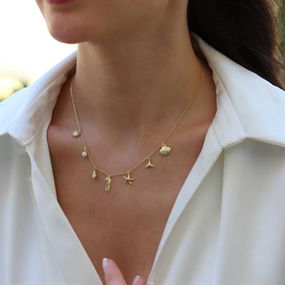 Deniz Figürlü Gold Gümüş Kolye