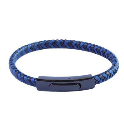 Deri Lacivert Siyah Örgü Çelik Erkek Bileklik