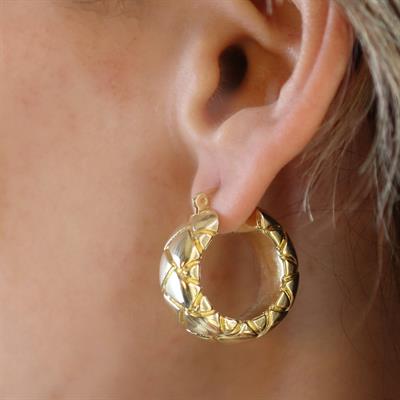 Desenli Bombeli Gold Gümüş Küpe