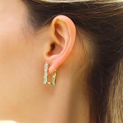 Dikdörtgen Halka Trend Gold Gümüş Küpe