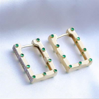 Dikdörtgen Halka Trend Gold Gümüş Küpe