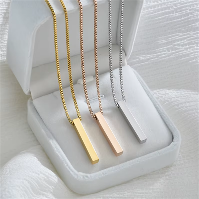 Dikdörtgen Plaka Gold Kaplama Erkek Çelik Zincir