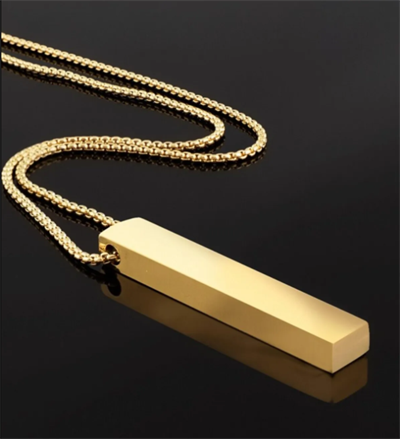Dikdörtgen Plaka Gold Kaplama Erkek Çelik Zincir
