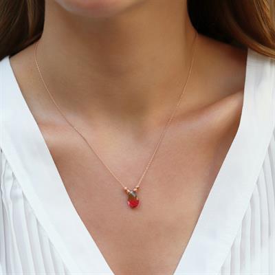 Doğaltaşlı Damla Rose Gold Gümüş Kolye