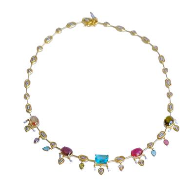 Doğaltaşlı Renkli Trend Gold Gümüş Kolye