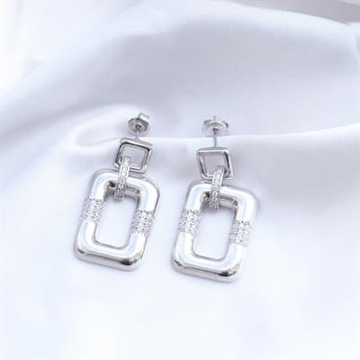 Dörtgen Taşlı Trend Gümüş Küpe