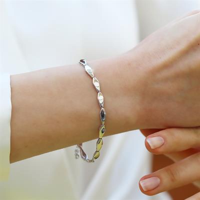 Dörtgen Taşsız Sıralı Gümüş Bileklik