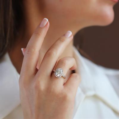 Elips 2.00 CT Sky Diamond Gümüş Yüzük
