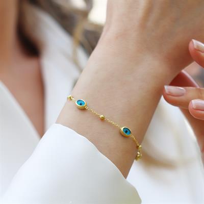 Elips Camgöz Gold Gümüş Bileklik