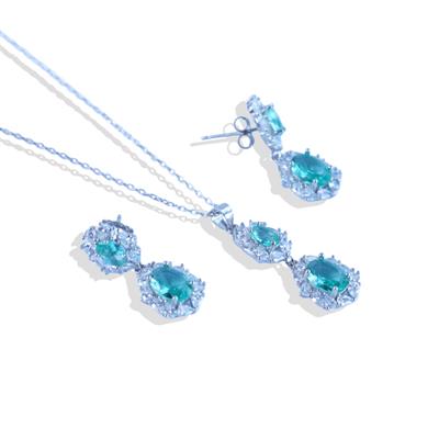 Elips Çiçek Paraiba Taşlı Gümüş Set