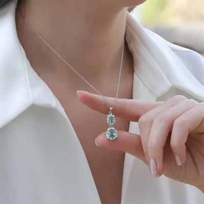 Elips Çiçek Paraiba Taşlı Gümüş Set