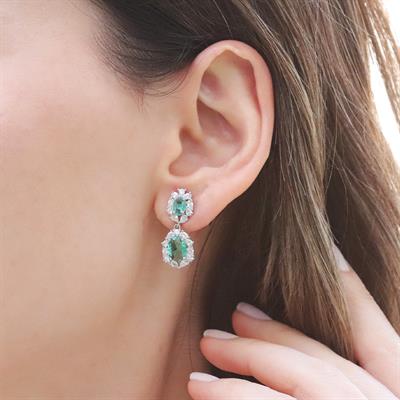 Elips Çiçek Paraiba Taşlı Gümüş Set