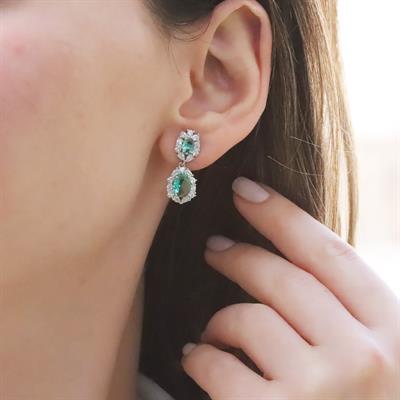 Elips Çiçek Paraiba Taşlı Gümüş Set