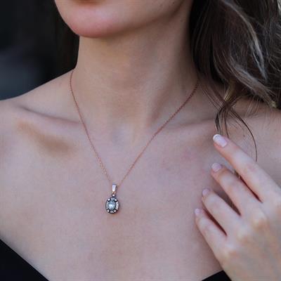 Elips Elmas Montür Rose Gold Gümüş Kolye