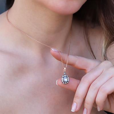 Elips Elmas Montür Rose Gold Gümüş Kolye