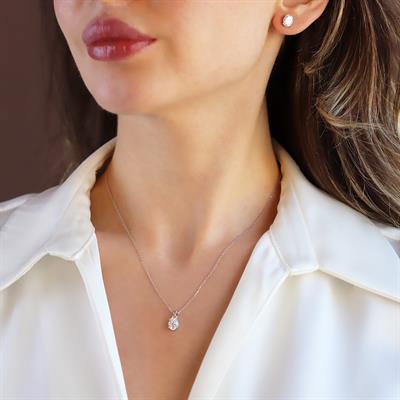 Elips Mini Mozanit Taşlı Gümüş Set