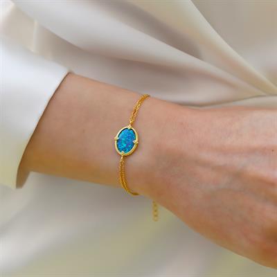 Elips Opal Gold Gümüş Bileklik