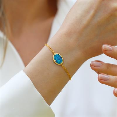 Elips Opal Gold Gümüş Bileklik