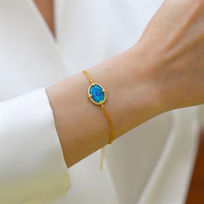 Elips Opal Gold Gümüş Bileklik