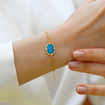 Elips Opal Gold Gümüş Bileklik