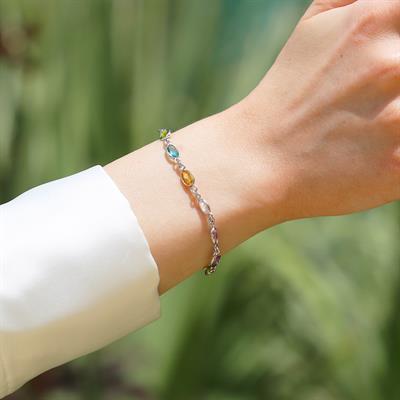 Elips Taşlı Renkli Gümüş Bileklilk