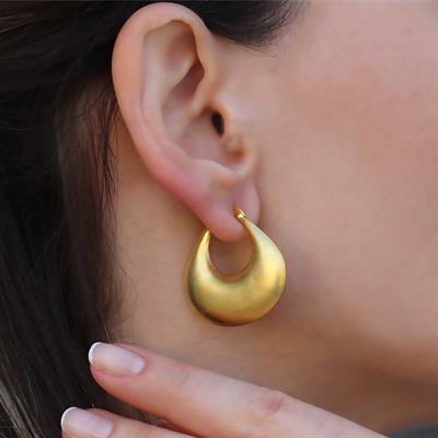 Elips Yassı Bombeli Gold Gümüş Küpe