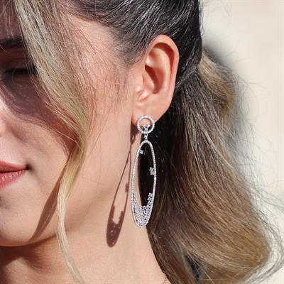 Elips Zirkon Taşlı Gümüş Küpe