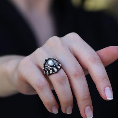 Elmas Montür Damla Modeli Rose Gold Gümüş Yüzük