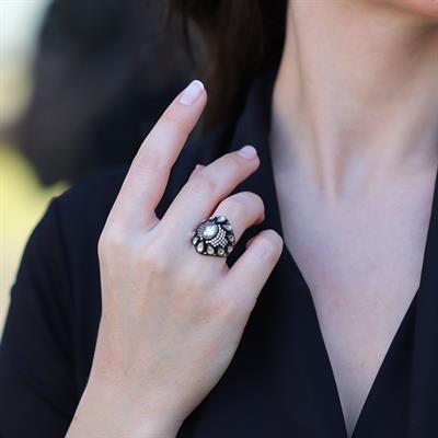 Elmas Montür Damla Modeli Rose Gold Gümüş Yüzük