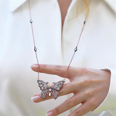 Elmas Montür Model Kelebek Gümüş Kolye