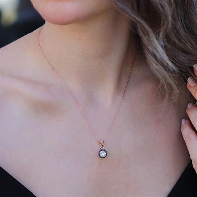 Elmas Montür Modeli Gül Rose Gold Gümüş Kolye