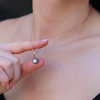Elmas Montür Modeli Gül Rose Gold Gümüş Kolye