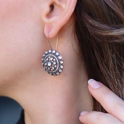 Elmas Montür Modeli Rose Gold Gümüş Küpe