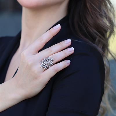 Elmas Montür Modeli Rose Gold Gümüş Yüzük