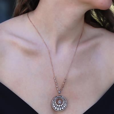 Elmas Montür Rose Gold Gümüş Kolye