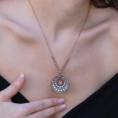 Elmas Montür Rose Gold Gümüş Kolye