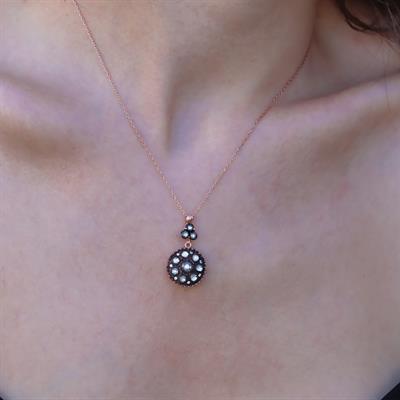 Elmas Montür Yuvarlak Rose Gold Gümüş Kolye