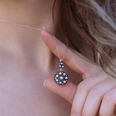 Elmas Montür Yuvarlak Rose Gold Gümüş Kolye