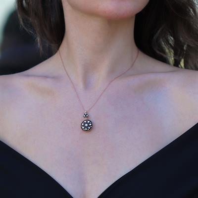 Elmas Montür Yuvarlak Rose Gold Gümüş Kolye