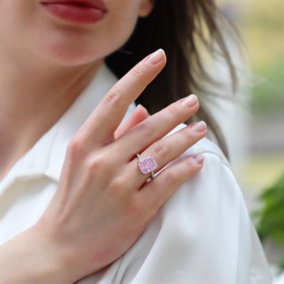 Emerald Pembe Icecut Taşlı Gümüş Yüzük