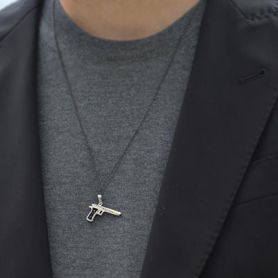 Figürlü Siyah Rodyum Kaplama Gümüş Kolye