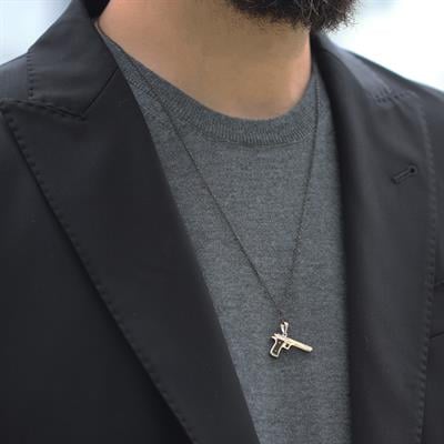 Figürlü Siyah Rodyum Kaplama Gümüş Kolye