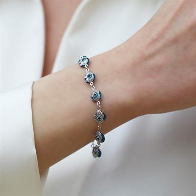 Fil  Nazarlı Camgöz Gümüş Bileklik