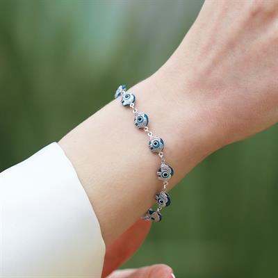 Fil  Nazarlı Camgöz Gümüş Bileklik