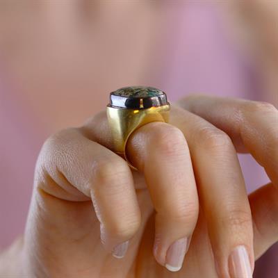 Firüze Oval Taşlı Gold Gümüş Yüzük