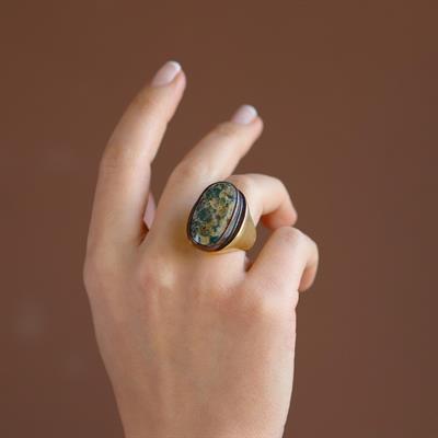 Firüze Oval Taşlı Gold Gümüş Yüzük