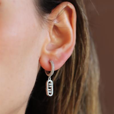 Fnd Taşlı Halka Gümüş Küpe